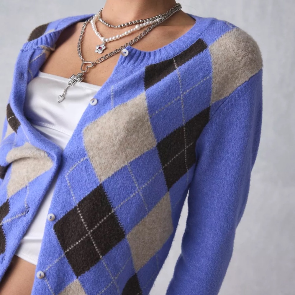 Preppy Periwinkle Blue Academia Argyle Cardigan